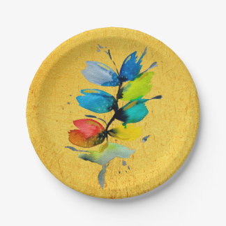Colourful watercolor loose abstract floral paper plate