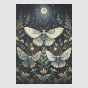 Colourful Watercolor Luna Moth & Moon Decoupage Tissue Paper