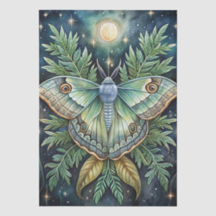 Colourful Watercolor Luna Moth & Moon Decoupage Tissue Paper