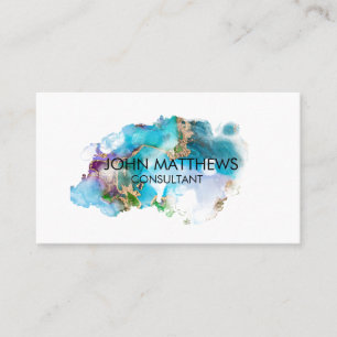 Colourful Watercolor Modern Gold Splatter Business Card