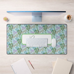 Colourful Watercolor Monstera Deliciosa Leaves Desk Mat