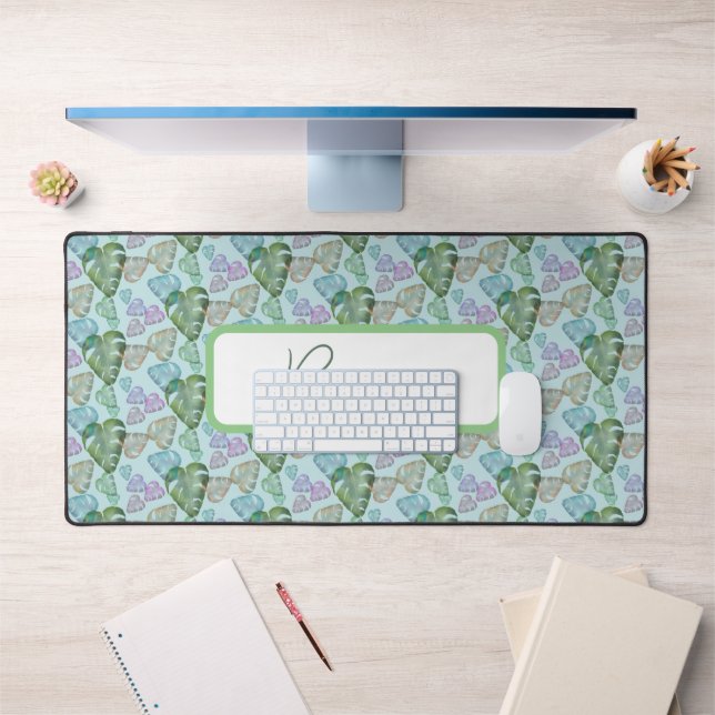 Colourful Watercolor Monstera Deliciosa Leaves Desk Mat (Office 1)