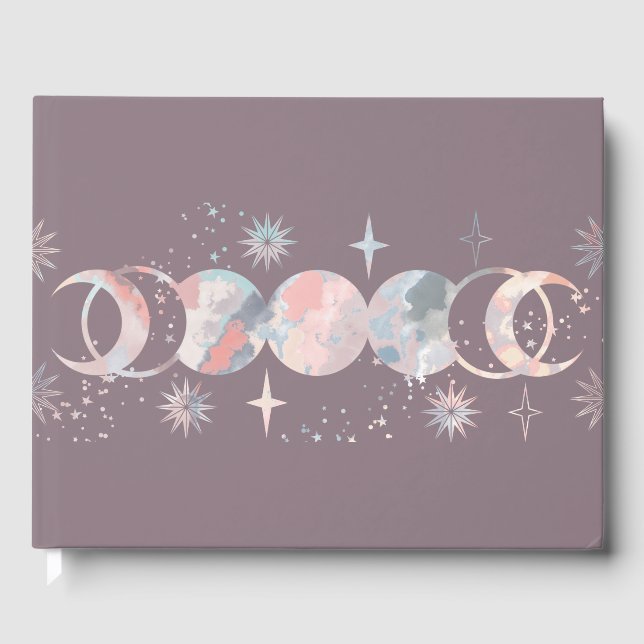 Colourful Watercolor Moons Guest Book (Front)