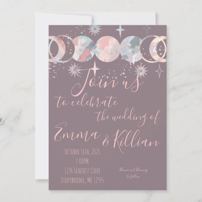 Colourful Watercolor Moons Invitation (Front)