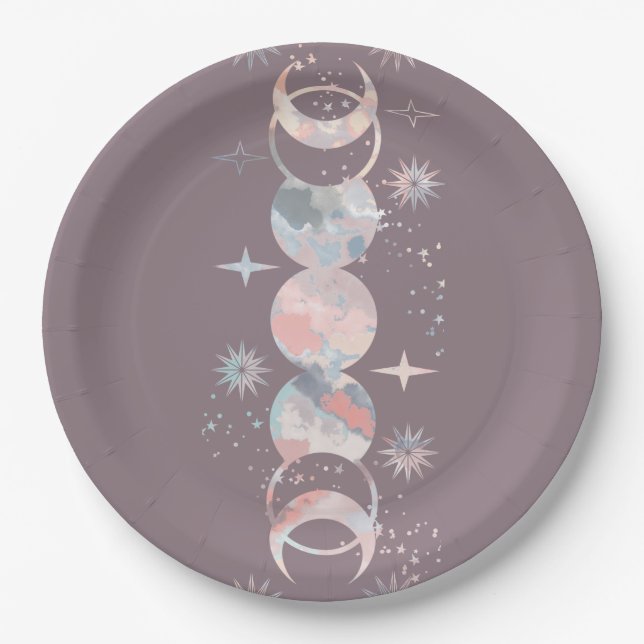 Colourful Watercolor Moons Paper Plate (Front)