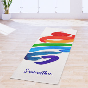 Colourful Watercolor Name Monogram Yoga Mat