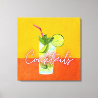 Colourful Watercolor & Neon Cocktails Bar Art