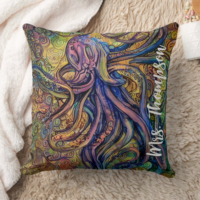 Colourful Watercolor Octopus with Personalised Nam Cushion (Blanket)
