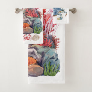 Colourful watercolor painting coral reef bath towel set
