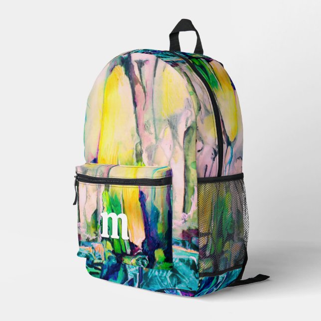 Colourful Watercolor Painting Monogram Printed Backpack (Back Corner Right)