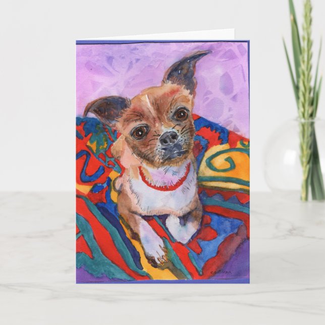 Colourful watercolor painting of sweet chihuahua card (Front)