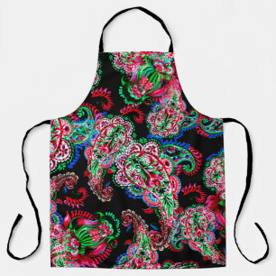 Colourful watercolor paisley floral illustration p apron