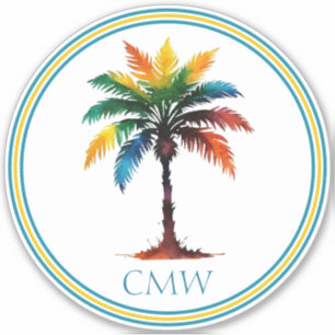 Colourful Watercolor Palm Tree Monogram
