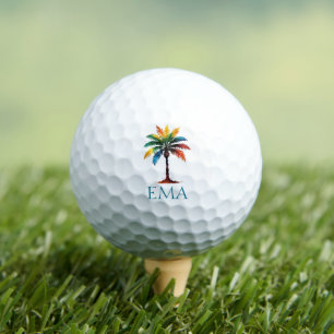 Colourful Watercolor Palm Tree Monogram Golf Balls