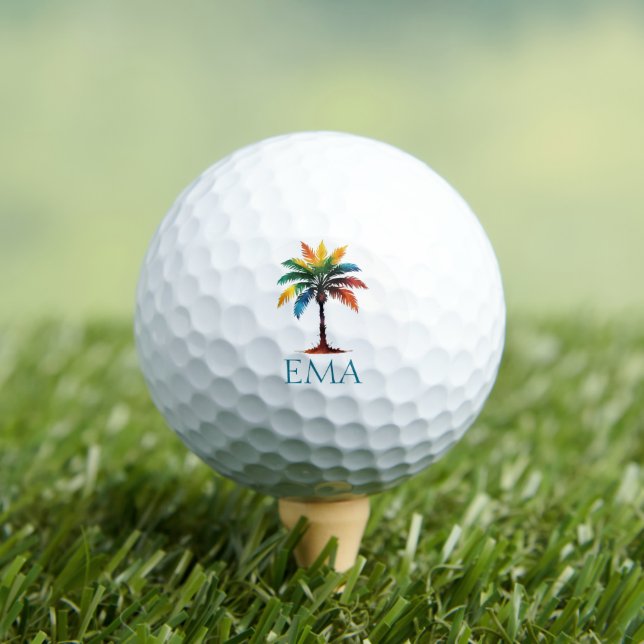 Colourful Watercolor Palm Tree Monogram Golf Balls (Insitu Tee)