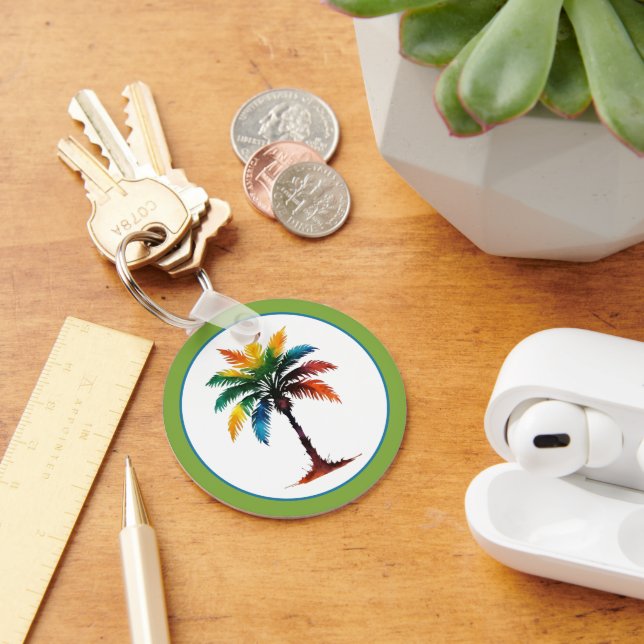 Colourful Watercolor Palm Tree Personalised Key Ring (Desk)