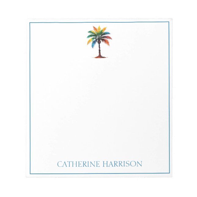 Colourful Watercolor Palm Tree Personalised Notepad (Front)