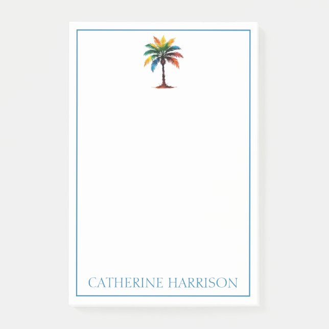 Colourful Watercolor Palm Tree Personalised Post-it Notes (Front)