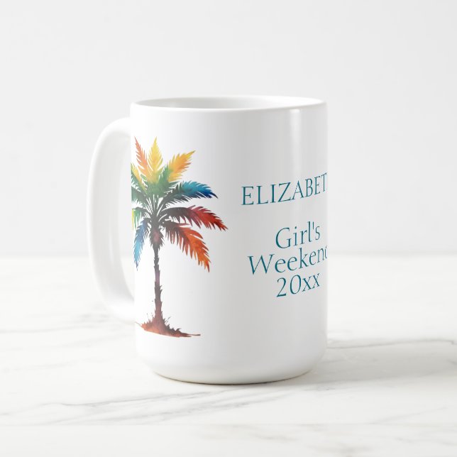 Colourful Watercolor Palm Trees Personalised Coffee Mug (Front Left)