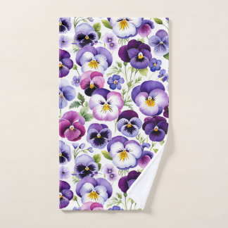 Colourful Watercolor Pansy Flowers White Backgroun Hand Towel