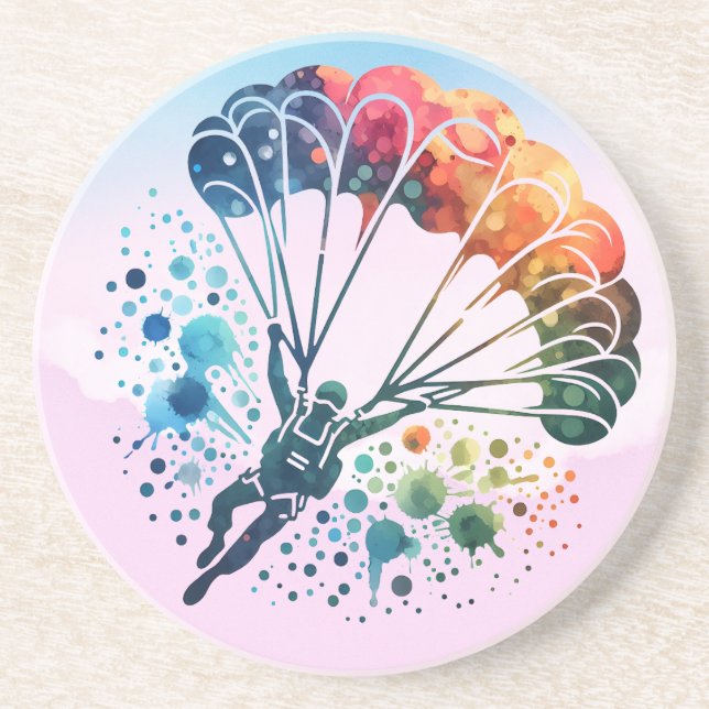 Colourful Watercolor Parachutist Coaster (Front)