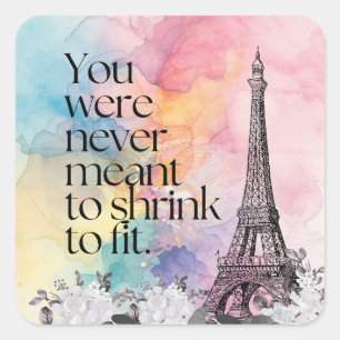 Colourful Watercolor Paris Eiffel Tower Quote Art Square Sticker