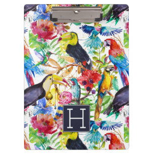 Colourful Watercolor Parrots Add Your Initial Clipboard