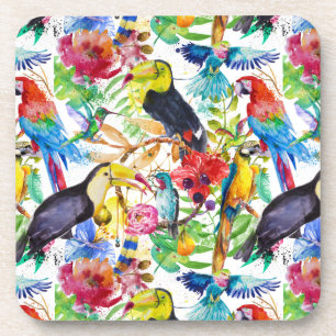 Colourful Watercolor Parrots Coaster