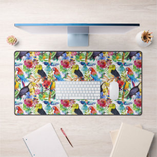 Colourful Watercolor Parrots Desk Mat