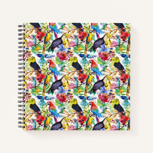 Colourful Watercolor Parrots Notebook (Front)