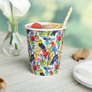 Colourful Watercolor Parrots Paper Cups