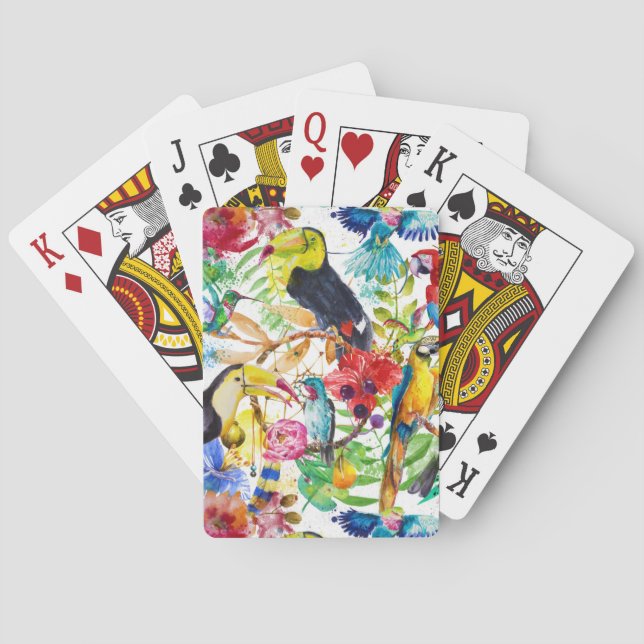 Colourful Watercolor Parrots Playing Cards (Back)