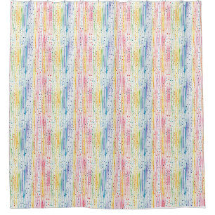 Colourful Watercolor Pattern with Dots and Stripes Shower Curtain
