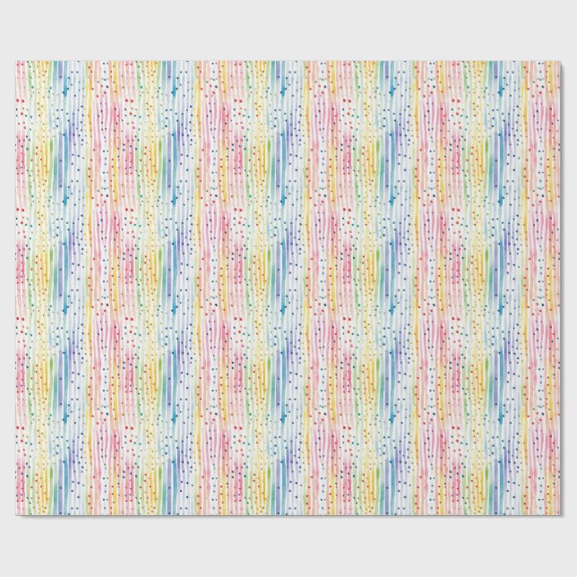 Colourful Watercolor Pattern with Dots and Stripes Wrapping Paper (Flat)