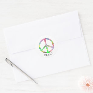 Colourful watercolor peace sign classic round sticker