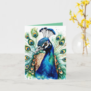 Colourful Watercolor Peacock Greeting Card