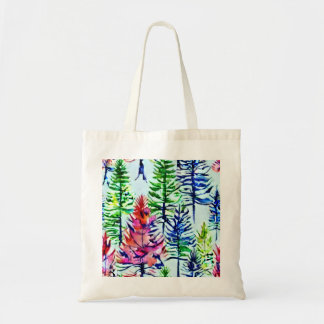 Colourful Watercolor Pine Trees Canvas Tote
