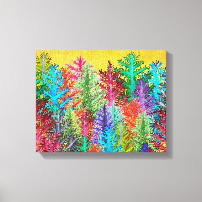 Colourful Watercolor Pine Trees Wrapped Canvas (Front)