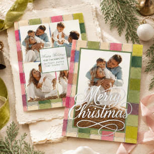Colourful Watercolor Plaid Family Photo Christmas