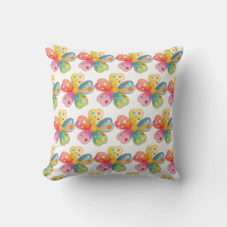 Colourful Watercolor Polka Dot Flower Cushion