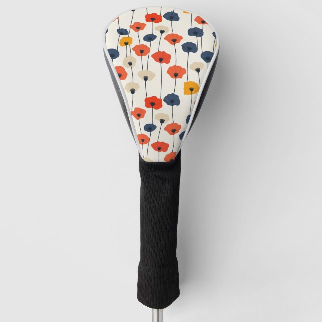 Colourful watercolor poppies pattern  golf head cover (Front)
