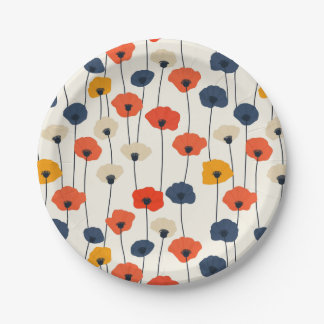 Colourful watercolor poppies pattern paper plate
