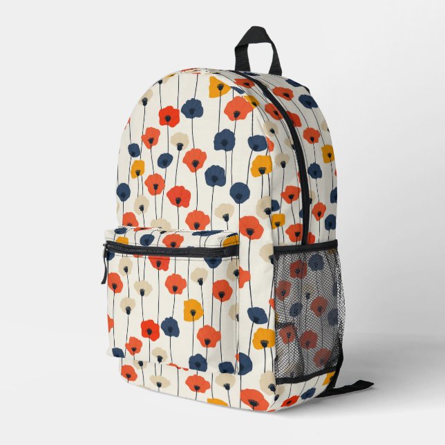 Colourful watercolor poppies pattern  printed backpack (Back Corner Right)
