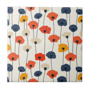 Colourful watercolor poppies pattern tile