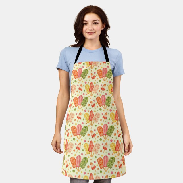 Colourful Watercolor Popsicles Apron (Worn)