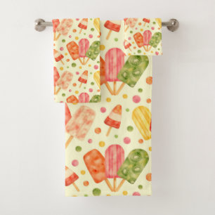 Colourful Watercolor Popsicles Bath Towel Set
