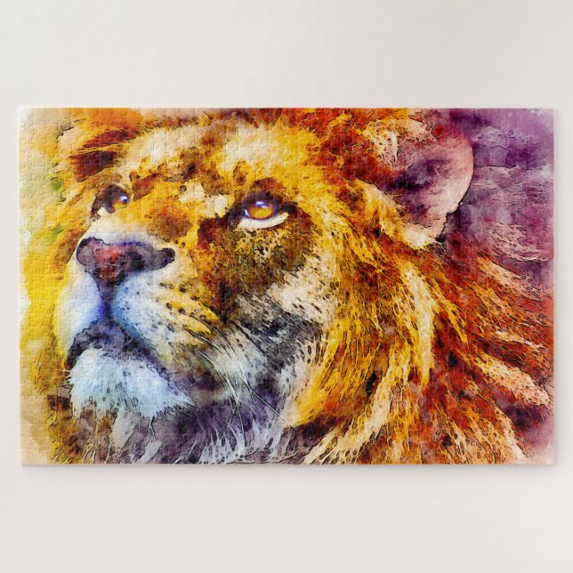 Colourful watercolor portrait of African lion, Jigsaw Puzzle (Horizontal)