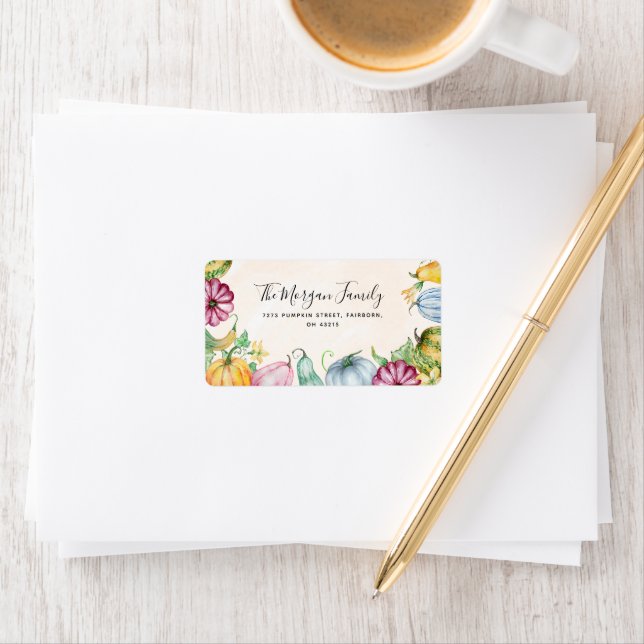 Colourful Watercolor Pumpkin Flower Label (Insitu)