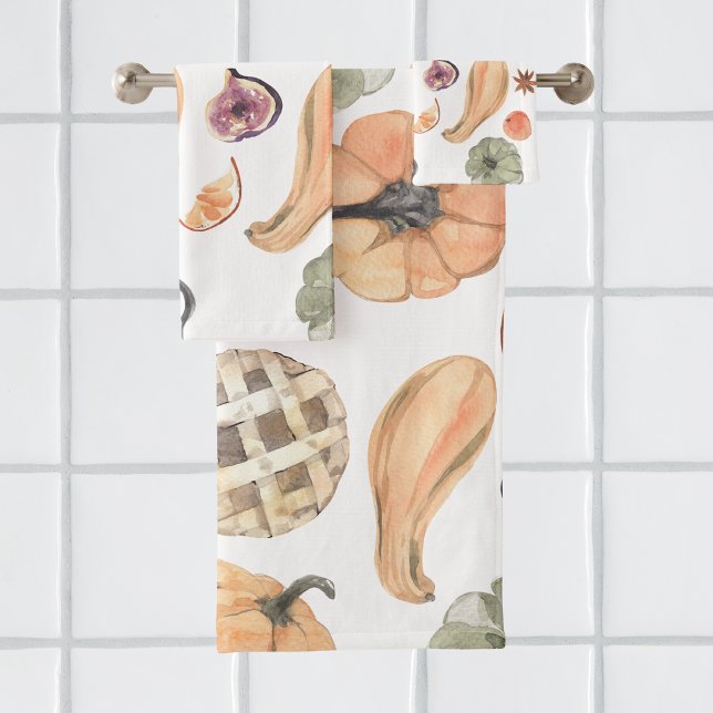 Colourful Watercolor Pumpkin Pattern | Autumn Vibe Bath Towel Set (Creator Uploaded)