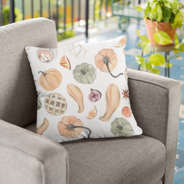 Colourful Watercolor Pumpkin Pattern | Autumn Vibe Cushion (Creator Uploaded)